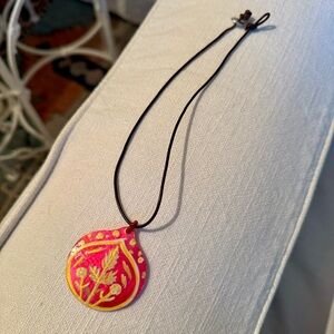 Chan Luu Hand Painted Seashell Pendant & Leather Cord Necklace